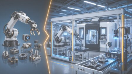 Automotive metal components on a production line with robotic handling