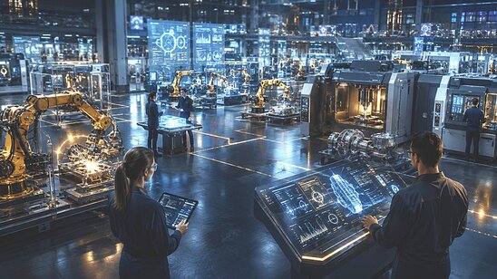 Engineers working on the design of a special industrial machine