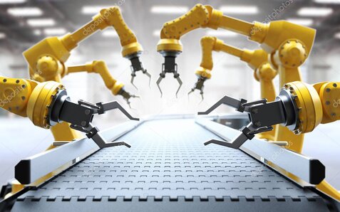 Custom automotive automation line with industrial robots