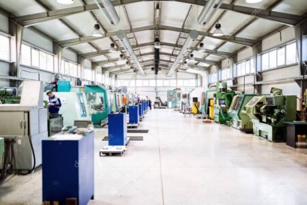 Exterior and interior view of a modern metalworking and automation facility