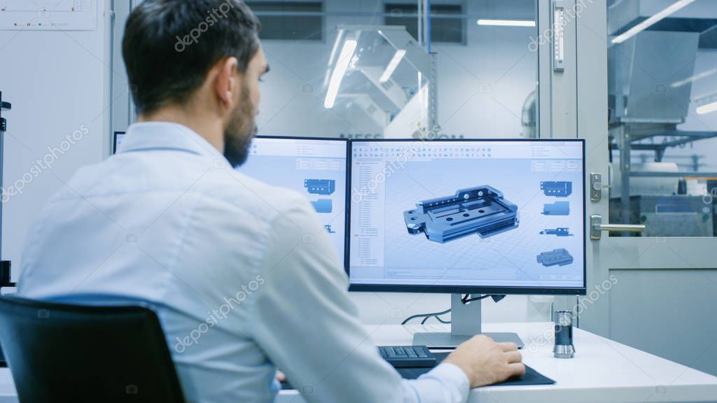 3D CAD model of a custom industrial machine on a computer screen