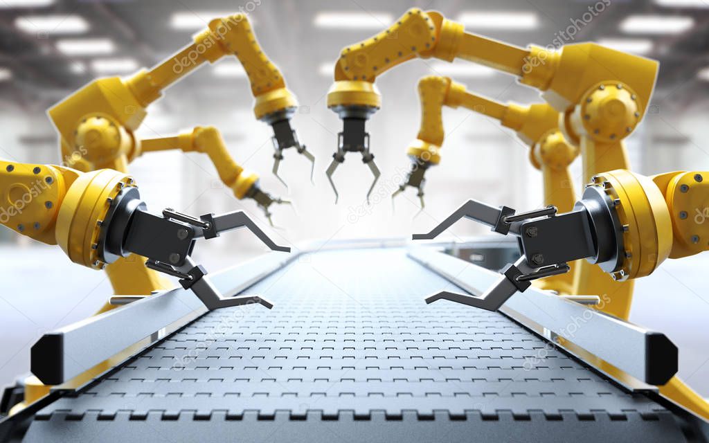 Automated production line with robots and conveyors