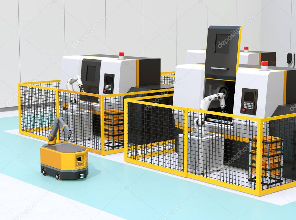 Robotic cell loading and unloading CNC machining centers