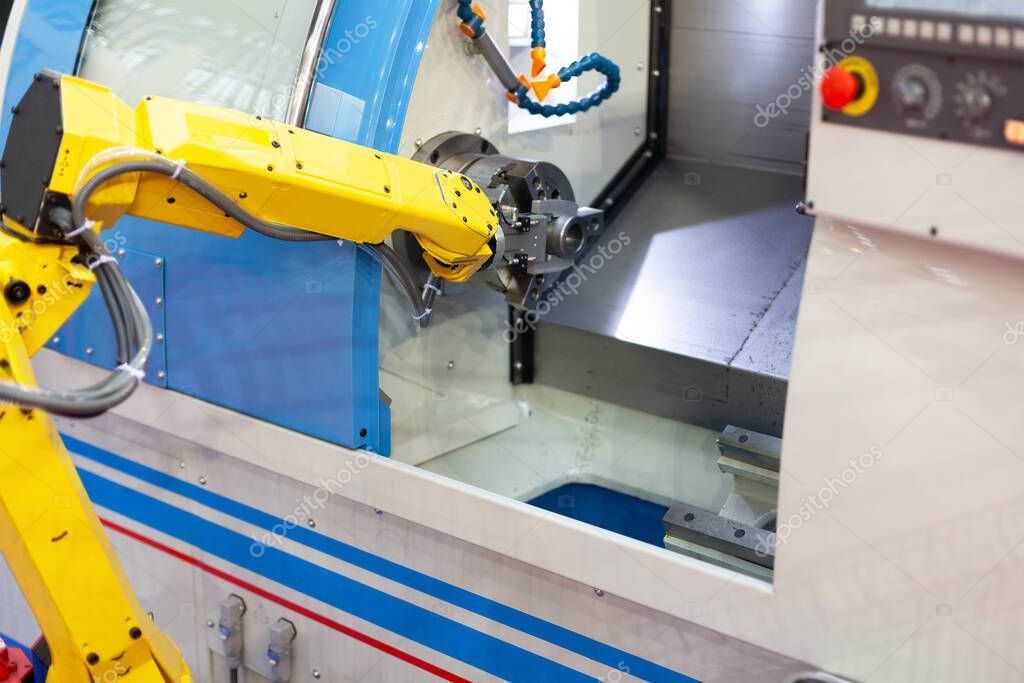 Collaborative robot tending a CNC machine